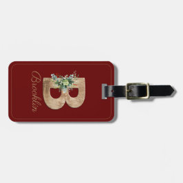 モノグラムB木製レターフラワーバーガンディーラゲッジタグ ラゲッジタグ