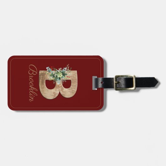 モノグラムB木製レターフラワーバーガンディーラゲッジタグ ラゲッジタグ (正面横)