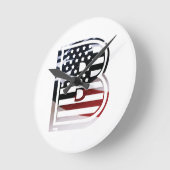 モノグラムB米国国旗 ラウンド壁時計 (傾斜)