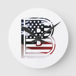 モノグラムB米国国旗 ラウンド壁時計