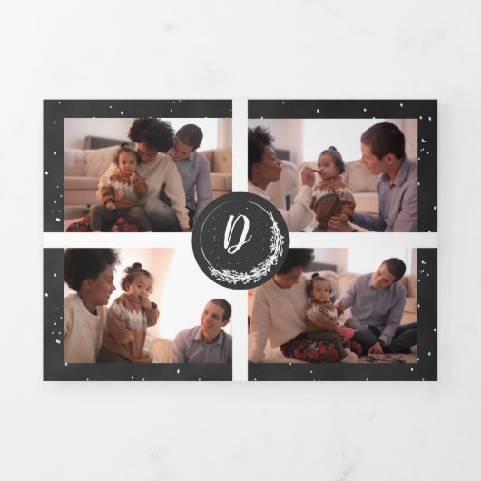 モノグラムBlackboard Snowy松の木の森6-Photo 三つ折りクリスマスカード (カバー)