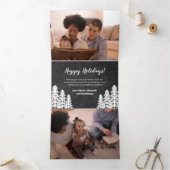 モノグラムBlackboard Snowy松の木の森6-Photo 三つ折りクリスマスカード (内部)