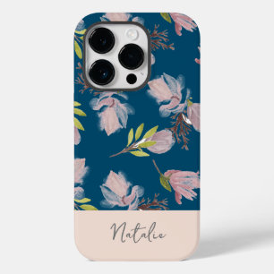 モノグラムBohoと美しいネイビーブルーとピンク Case-Mate iPhone 14 Proケース