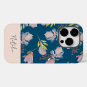 モノグラムBohoと美しいネイビーブルーとピンク Case-Mate iPhoneケース (裏面 (横))