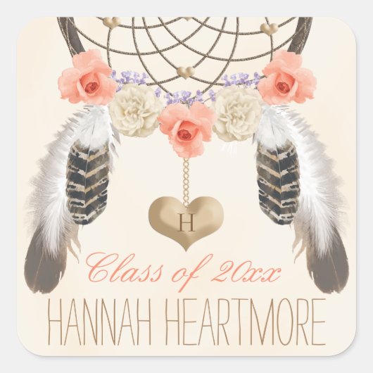 モノグラムBOHOドリームキャッチャー卒業クラス スクエアシール (正面)