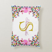 モノグラムBoho葉&ハイビスカスアクセントピロー アクセントクッション (裏面(縦))