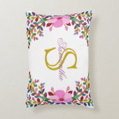 モノグラムBoho葉&ハイビスカスアクセントピロー アクセントクッション (正面(垂直))