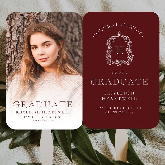 モノグラムBurgundy白写真卒業 ハンドファン