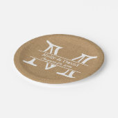 モノグラムBurlapテクスチ素朴ャ結婚ーズ ペーパープレート (アングル)