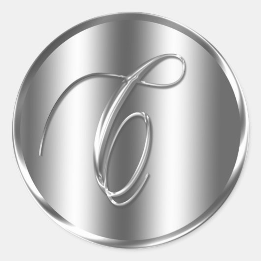 モノグラムCシルバーカラー結婚式招待状ホリデイ ラウンドシール (正面)