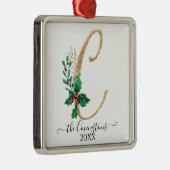 モノグラムCホリークリスマス金ゴールドグリッターファミリー メタルオーナメント (右)