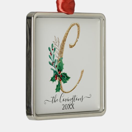 モノグラムCホリークリスマス金ゴールドグリッターファミリー メタルオーナメント (右)