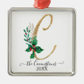 モノグラムCホリークリスマス金ゴールドグリッターファミリー メタルオーナメント (正面)