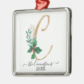 モノグラムCホリークリスマス金ゴールドグリッターファミリー メタルオーナメント (左)