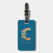 モノグラムC木製の手紙の多肉性の青い荷物タグ ラゲッジタグ (正面縦)