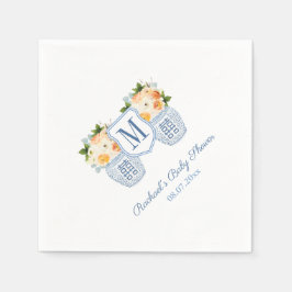 モノグラムChinoiserie秋の花ベビーシャワー スタンダードカクテルナプキン