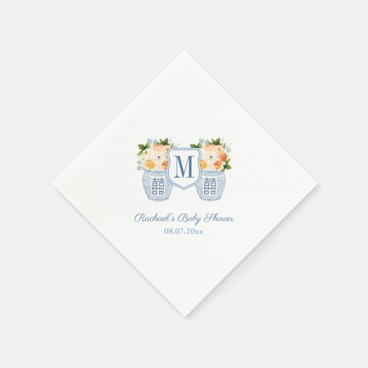 モノグラムChinoiserie秋の花ベビーシャワー スタンダードカクテルナプキン (角)