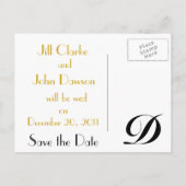 モノグラムD日付カードの保存金ゴールド白黒 案内ポストカード (裏面)