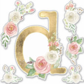 モノグラムD赤面ピンクローズフローラリーフウォーター色 シール (正面)