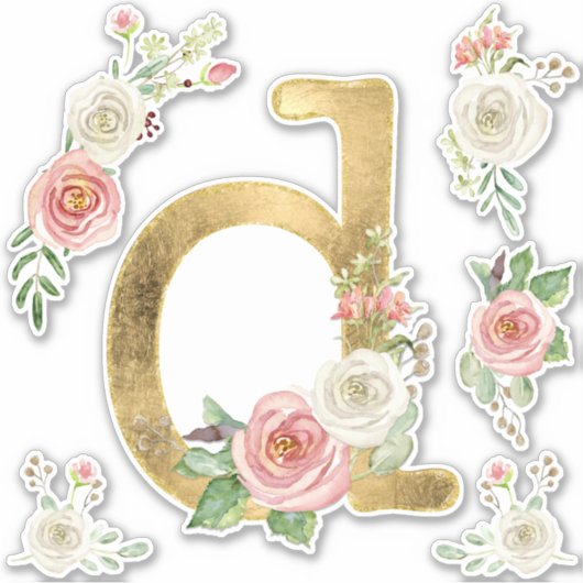 モノグラムD赤面ピンクローズフローラリーフウォーター色 シール (正面)