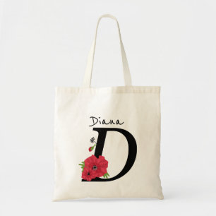 モノグラムD，文字D，花，モノグラム トートバッグ
