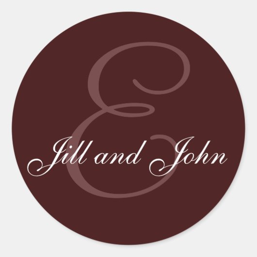 モノグラムEと名前シールチョコレートブラウン ラウンドシール (正面)