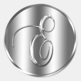 モノグラムEシルバーカラー結婚式招待状ホリデイ ラウンドシール