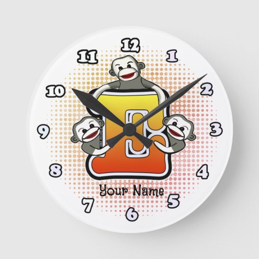 モノグラムEソックモンキークロック ラウンド壁時計 (正面)