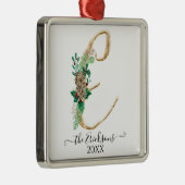 モノグラムEファミリーホリークリスマス金ゴールドグリッター メタルオーナメント (右)