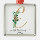 モノグラムEファミリーホリークリスマス金ゴールドグリッター メタルオーナメント (正面)