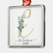 モノグラムEファミリーホリークリスマス金ゴールドグリッター メタルオーナメント (左)