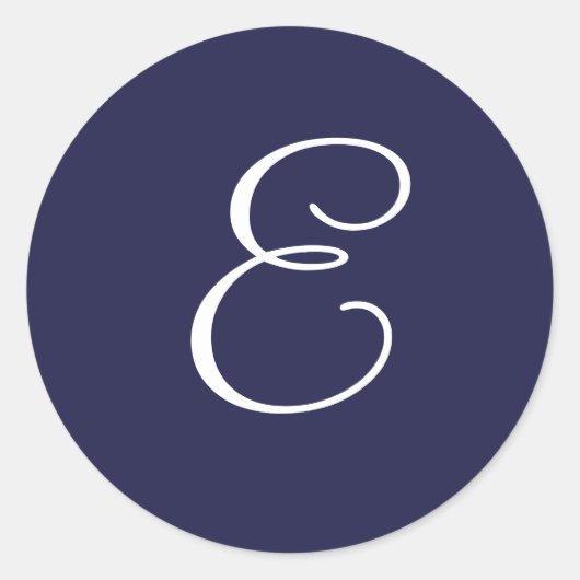 モノグラムE、ネイビーブルーの白、 ラウンドシール (正面)