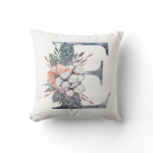 モノグラムE フラワーパターン 水彩 ブルー ピンク ピーチ