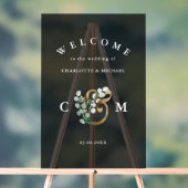 モノグラムEucalyptusグリーンリー結婚金ゴールドの歓迎 アクリルサイン (ニュートラル)