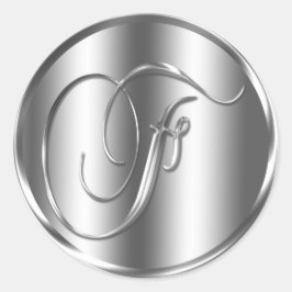 モノグラムFシルバーカラー結婚式招待状ホリデイ ラウンドシール