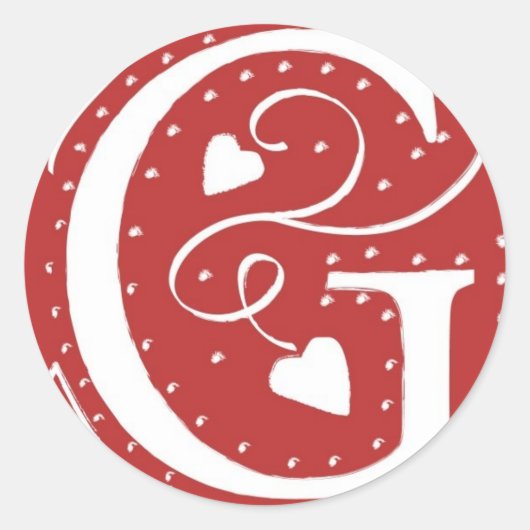 モノグラムFハート赤結婚白の色シール ラウンドシール (正面)