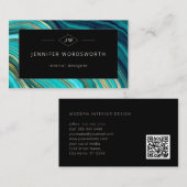 モノグラムGeodeグリーンアゲートマラカイトQRコード 名刺 (正面/裏面)