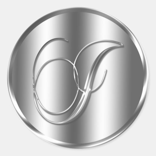 モノグラムIシルバーカラー結婚式招待状ホリデイ ラウンドシール (正面)