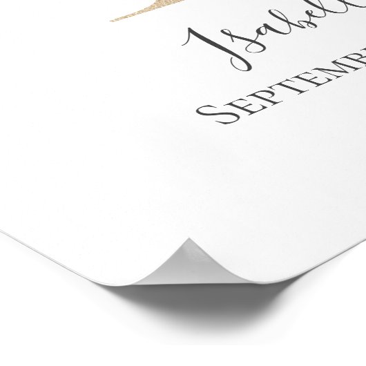 モノグラムIピンクホワイトフローラ金ゴールド文字子供部屋 ポスター (角)