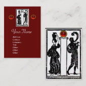 モノグラムI文字、アンティーク姿赤白黒 名刺 (正面/裏面)