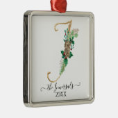 モノグラムI金ゴールドグリッターパインコーンホリークリスマス メタルオーナメント (右)