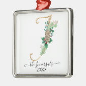 モノグラムI金ゴールドグリッターパインコーンホリークリスマス メタルオーナメント (左)