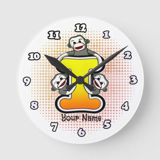 モノグラムI靴下モンキークロック ラウンド壁時計 (正面)