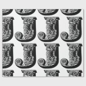 モノグラムJの最初の白黒花パターン ラッピングペーパー (フラット)