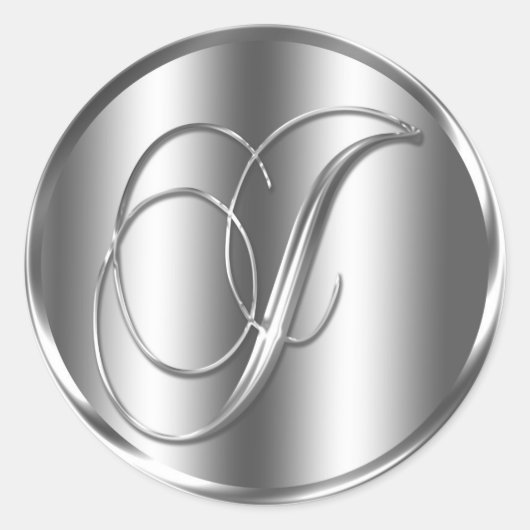 モノグラムJシルバーカラー結婚式招待状 ラウンドシール (正面)