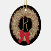 モノグラムKのクリスマスのリースの雪片 セラミックオーナメント (右)
