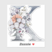 モノグラムKウォーターカラーブルーフローライニシャルK シール (シート)