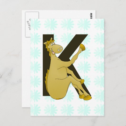 モノグラムK柔軟馬パーソナライズされた ポストカード (正面/裏面)