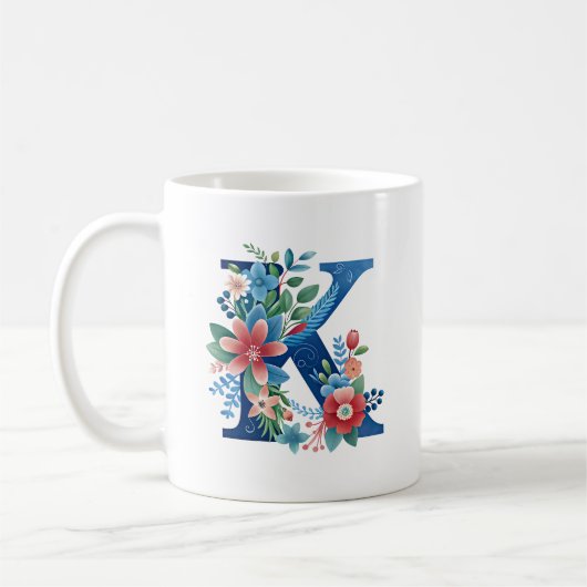 モノグラムK装飾付きフローラデザイン コーヒーマグカップ (左)