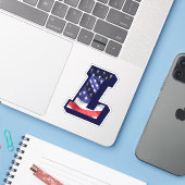 モノグラムLアメリカ国旗LイニシャルUSA シール (ノートパソコンとiPhone)